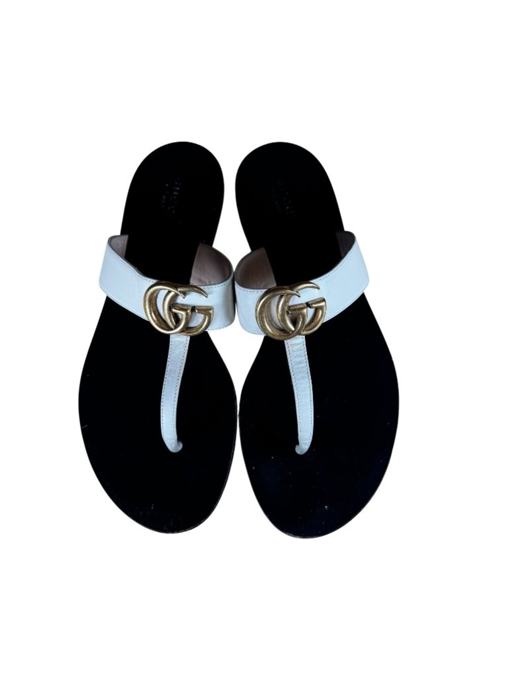 Gucci Marmont GG Thong Flip Flop Sandals White Leather Size EU 39 US 9